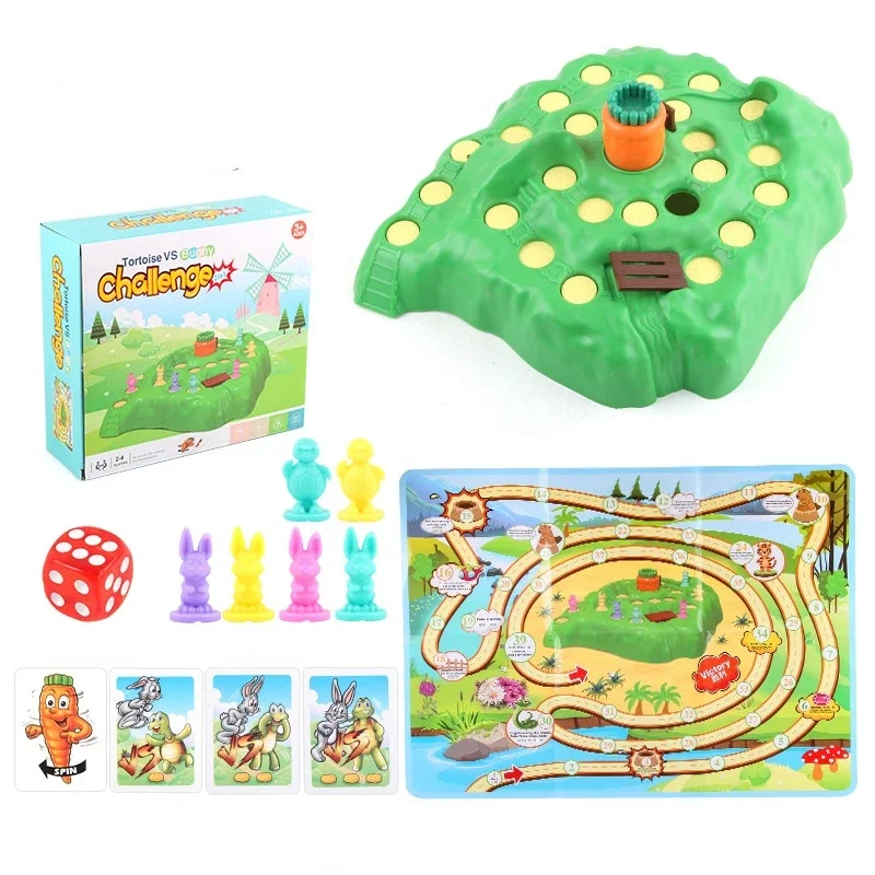 Tortoise and Rabbit Trap Game Toy Cross Country Race Spinning Turnip Drop Board Game Toys Early Education Toy for Kids Christmas