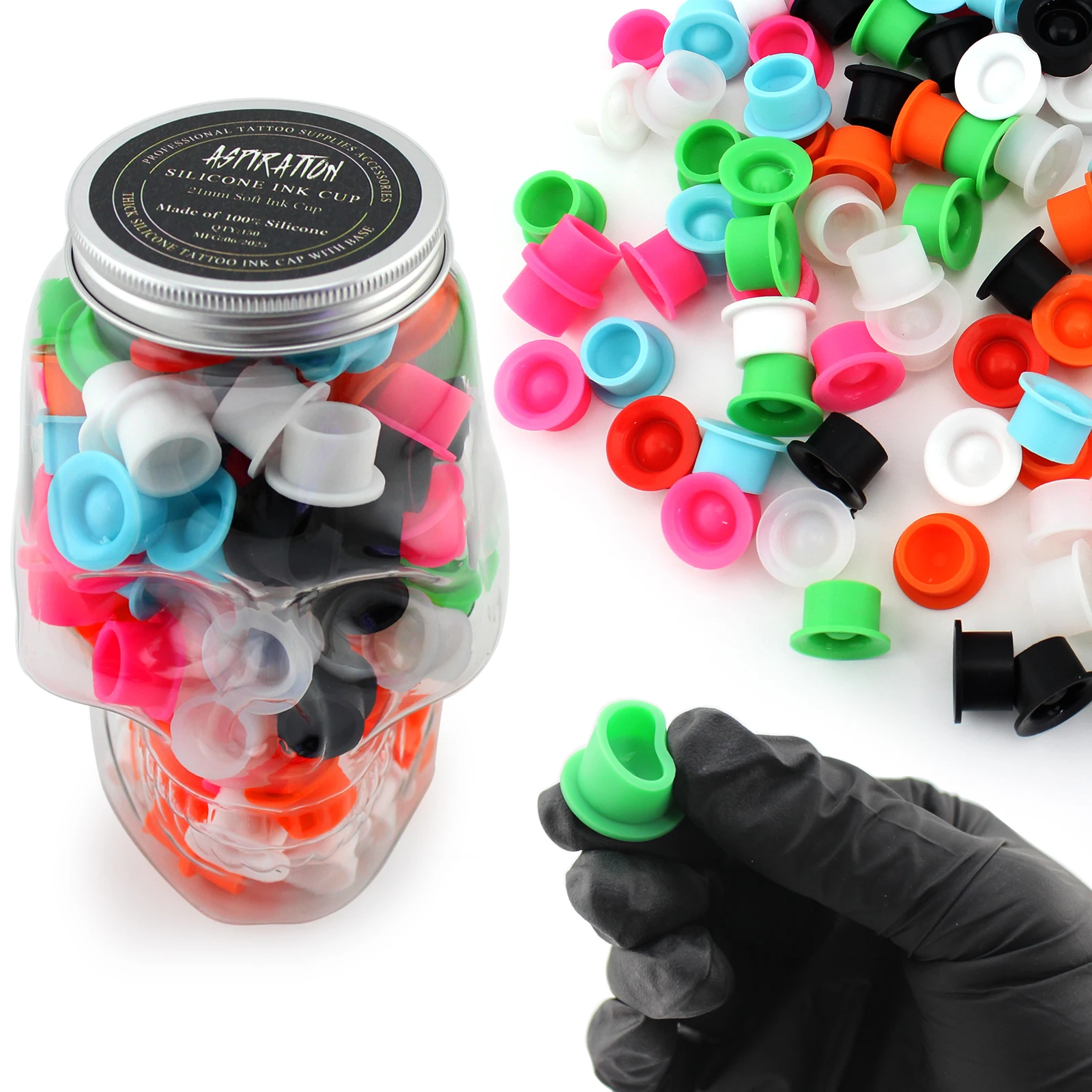 

Профессиональная силиконовая чашка для чернил для татуировки, крышка для безопасных игл со стабильной основой, смешанные цвета, 150 шт.