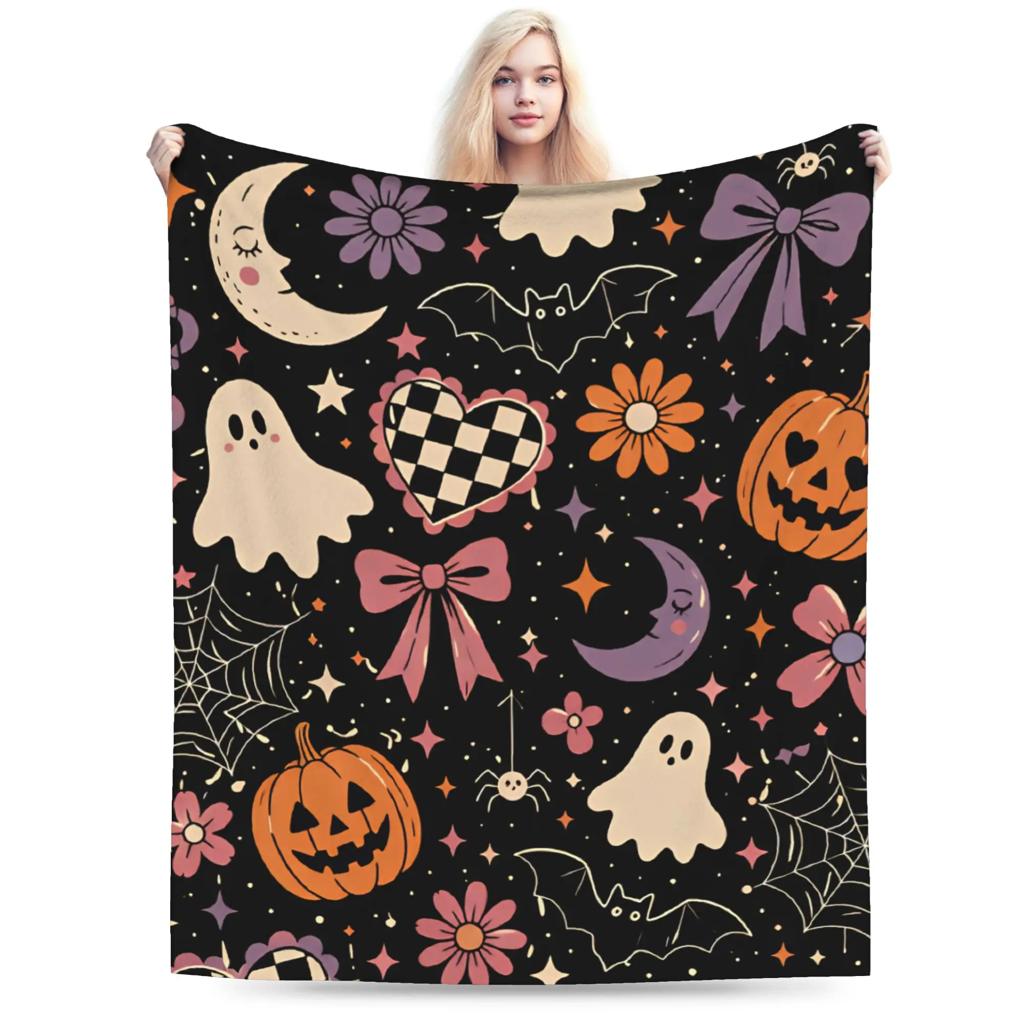 Halloween Skeleton Flower Blankets Quality Super Warm  Throw Blanket Winter Children Living Room Street Trend Bedspread