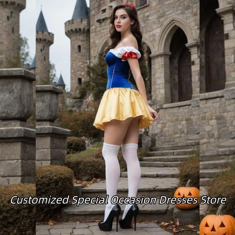 コスプレ白雪姫オフショルダーミニプロムドレスティアードフリル付きコミックコンベンションパーティードレスカクテルドレスカスタマイズ