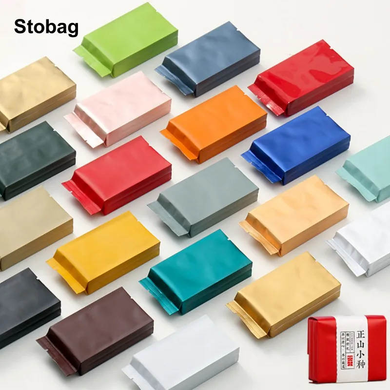 

StoBag 50pcs Colorful Plastic Aluminum Foil Packaging Bag Long Sealing for Tea Coffee Powder Storage Pouch Portable Wholesale