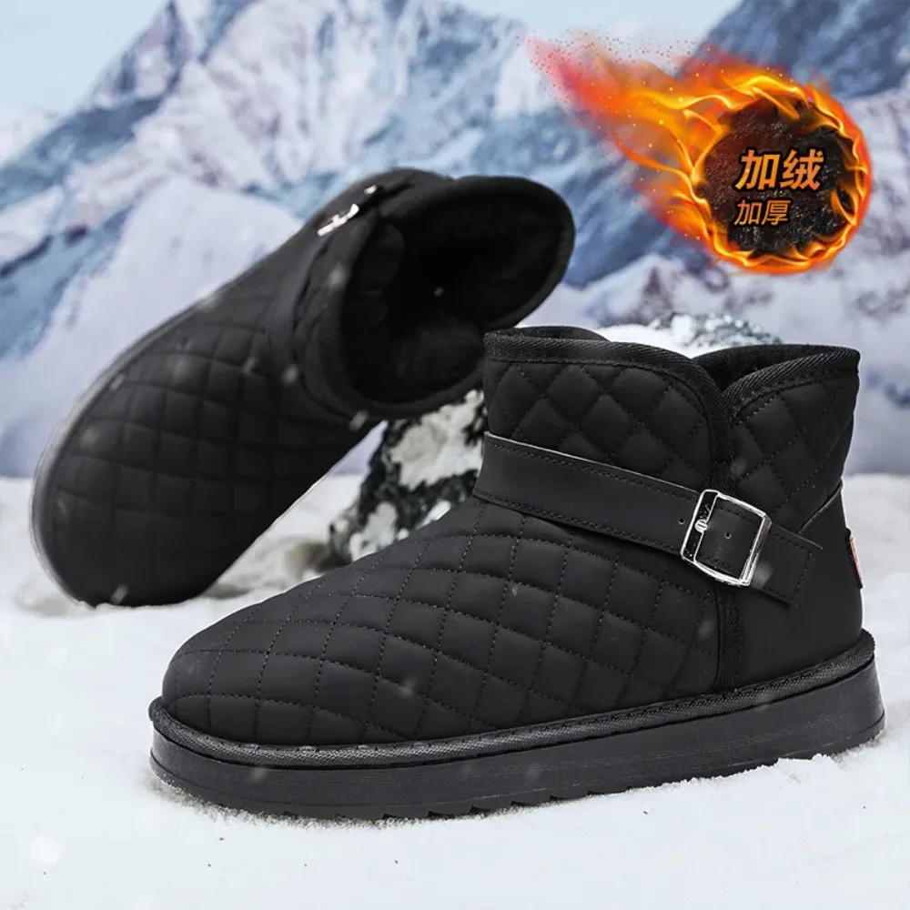 

Leather Snow Boots for Men Women - High Top Thermal Couple Cotton Winter Casual Shoes Fleece Lined Anti-Slip Cold Weather Boots