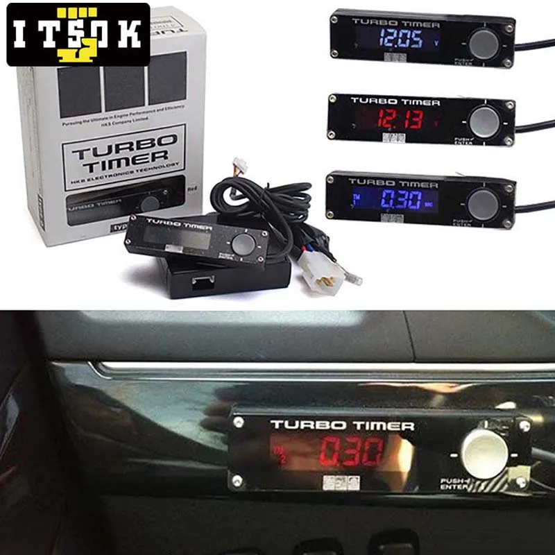 مؤقت توربو لسيارة السباق من النوع 0 شاشة LED رقمية عالمية أبيض وأحمر وأزرق مع شعار HK S #1