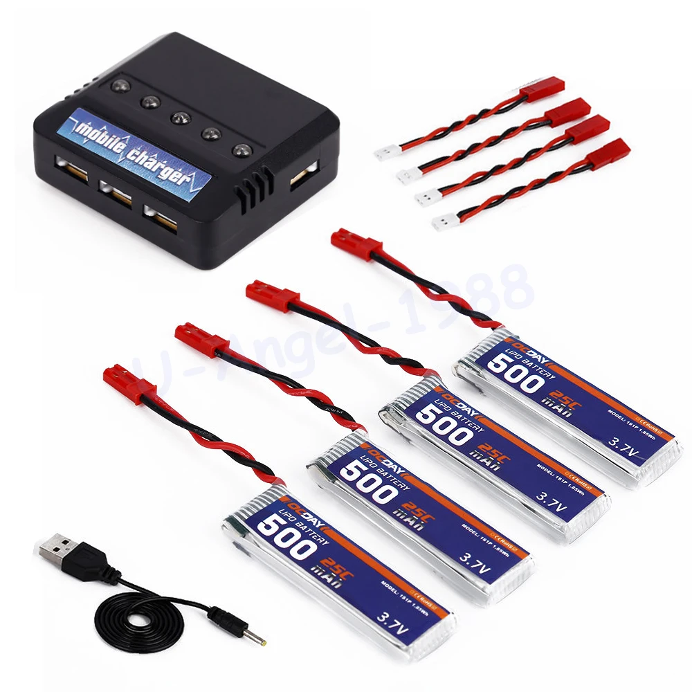 

OCDAY 4 шт. 3.7V 500MAH 25C 1S1P 1.85WH аккумуляторы и зарядное устройство X4 для UDI U818A U815A U817