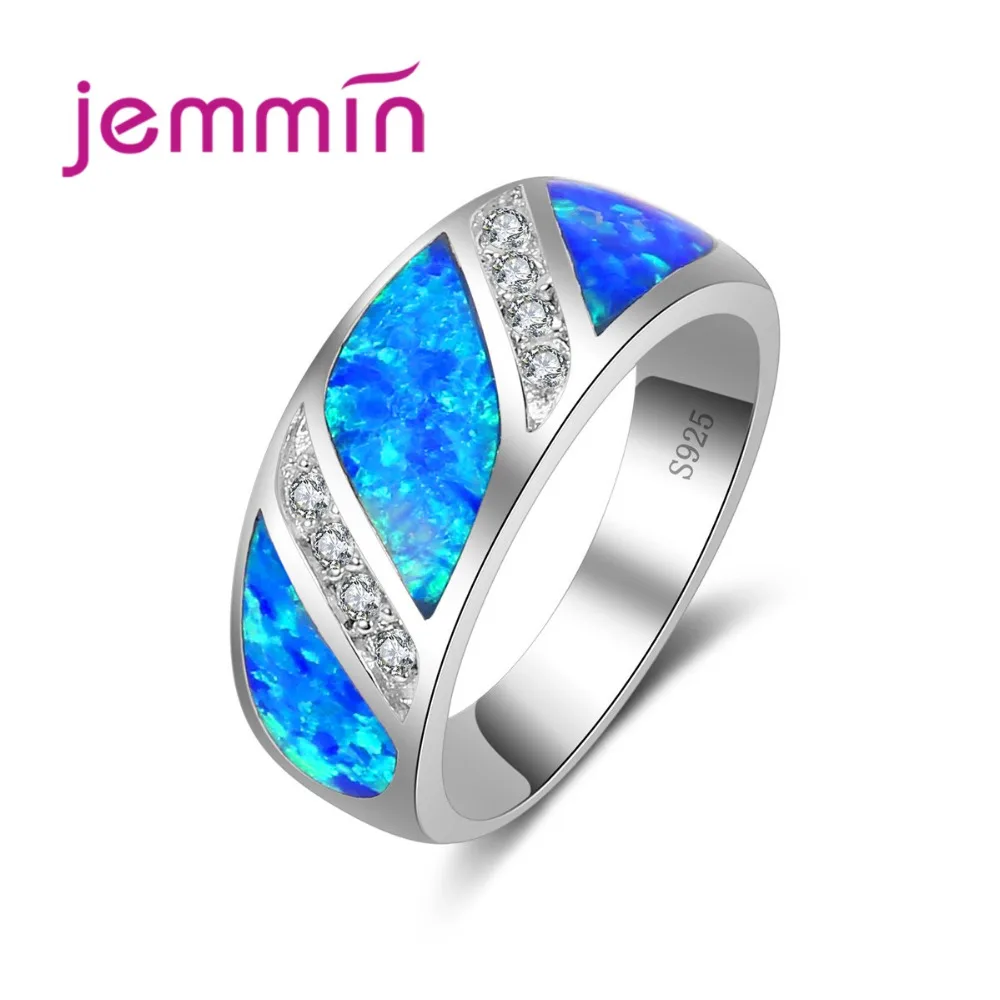 

White CZ Blue Opal Ring for Women Fashion Hot Sale Opal Jewelry Gift Cocktail Rings for Party Gift