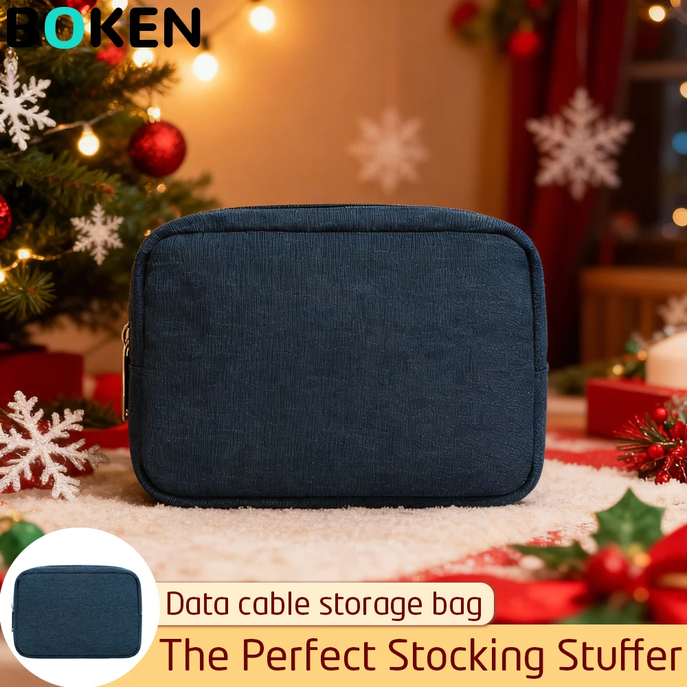

Портативная сумка-органайзер для кабеля, хранилище кабеля для передачи данных для зарядного устройства, внешнего аккумулятора, наушников, небольшая дорожная сумка, рождественский подарок для поездки