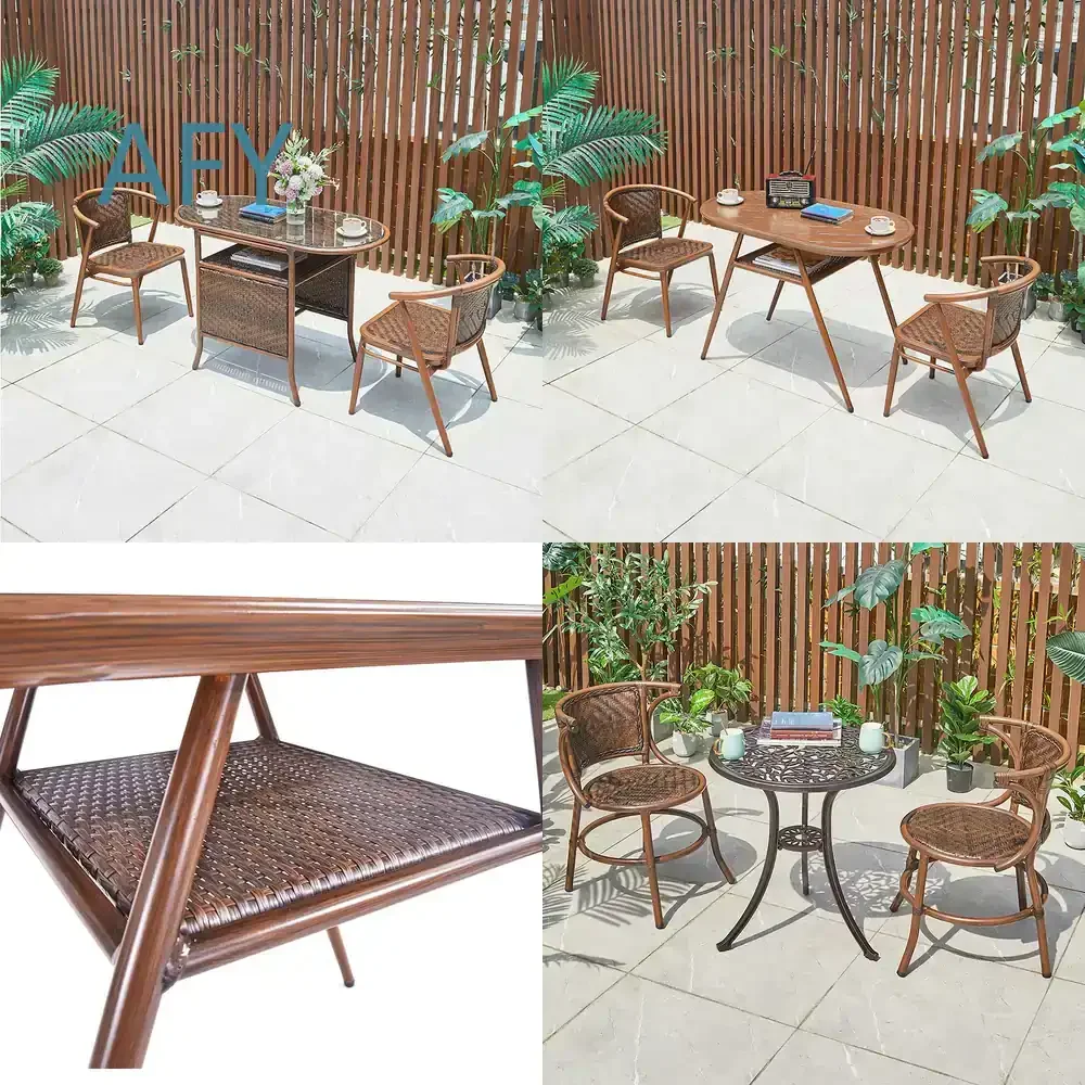 Wicker Chair Set of 3 for Outdoor Leisure Patio Garden Tea House Cafe including Table and Chairs