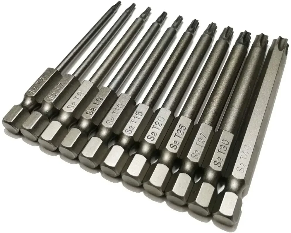 Imagem -03 - Cabeça Torx de Segurança Bit 11 Peças Polegada Haste Sextavada t6 t7 t8 t9 T10 T15 T20 T25 T27 T30 T40 Polegada Comprimento Chave de Fenda Broca Conjunto