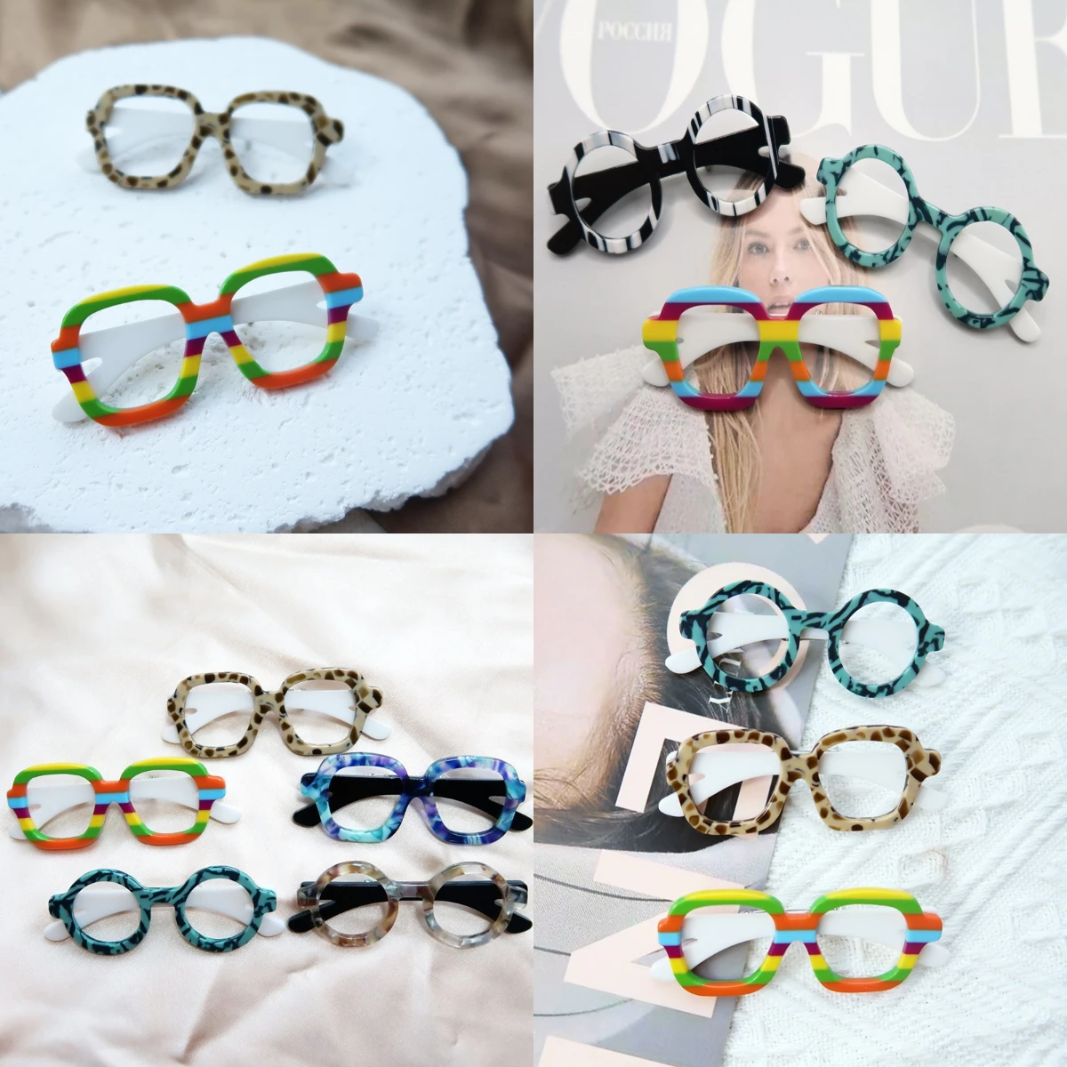 Cross border acrylic retro round frame glasses brooch, fashionable, simple and generous chest flower brooch