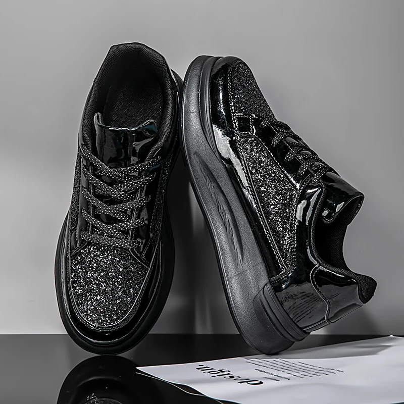 

ELUVA Black Mens Sneakers Casual Shoes for Woman Thick Sole Outdoor Comfortable Unisex Non Slip Skatboard Shoes Man