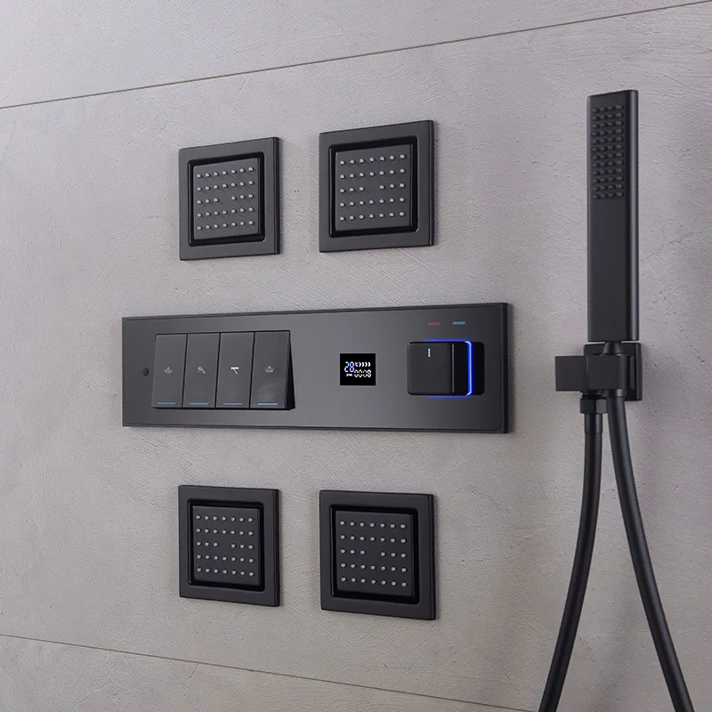 مجموعة دش مخفية فاخرة من النحاس بالكامل، خلاط ثرموستاتي بسيط مثبت على الحائط