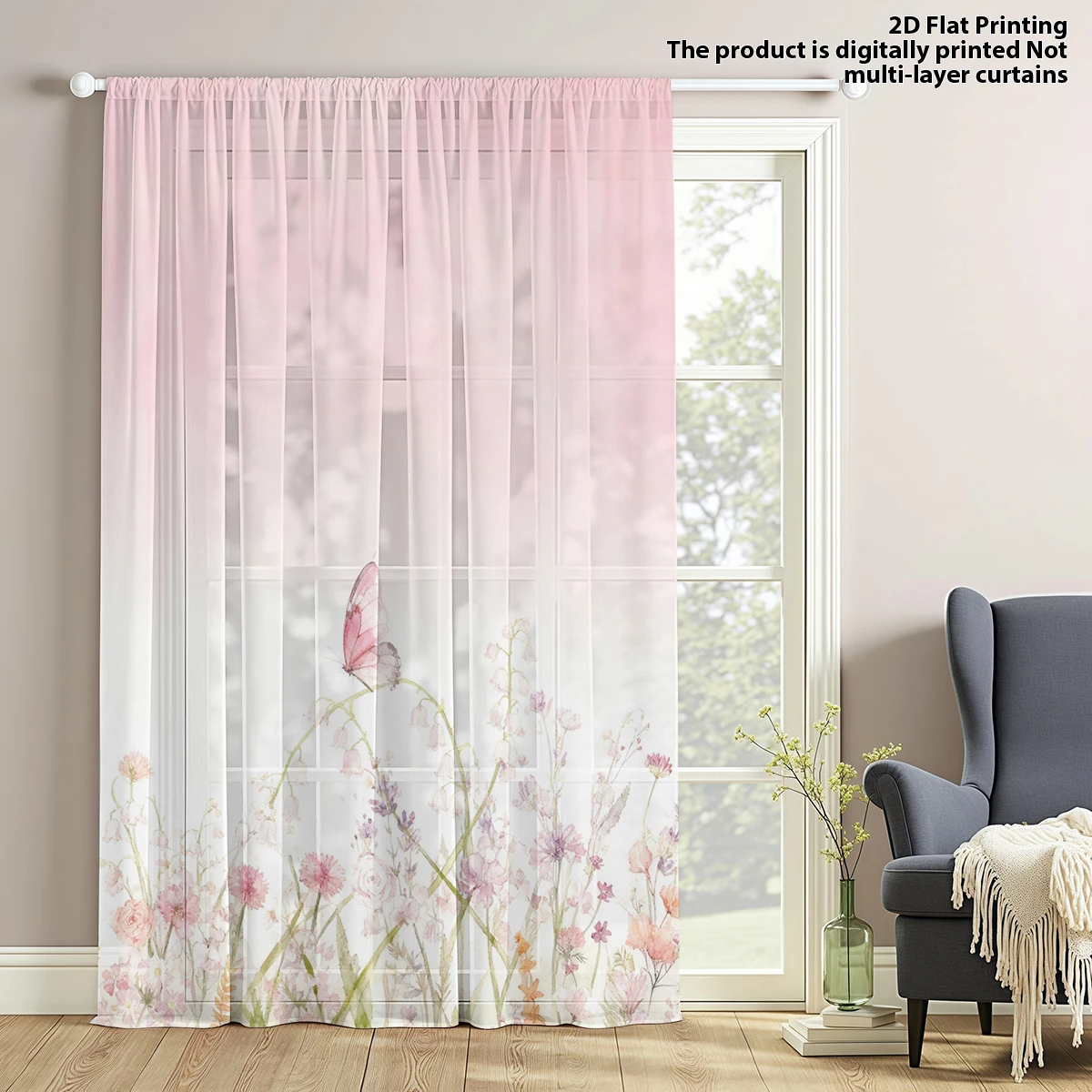 Flower Series Sheer Curtain, Good Quality Privacy Modern Voile for Living Room Bedroom Decoration, Mother's Day Gift, Machine