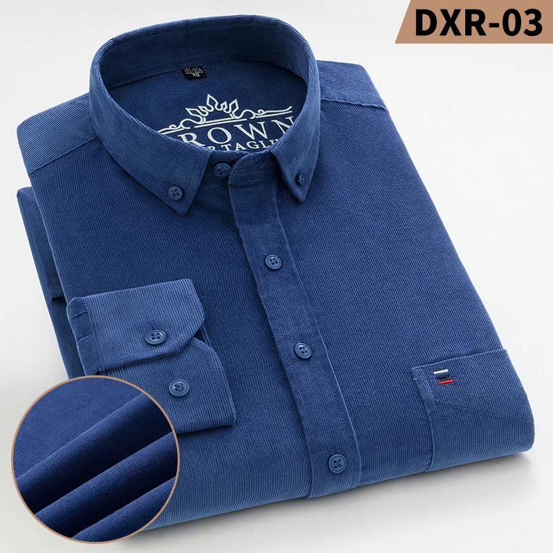 Spring and Autumn New Pure Cotton Corduroy Men\'s Shirts Large Size Fashion Casual Solid Color Long Sleeve Clothing Youth Tops