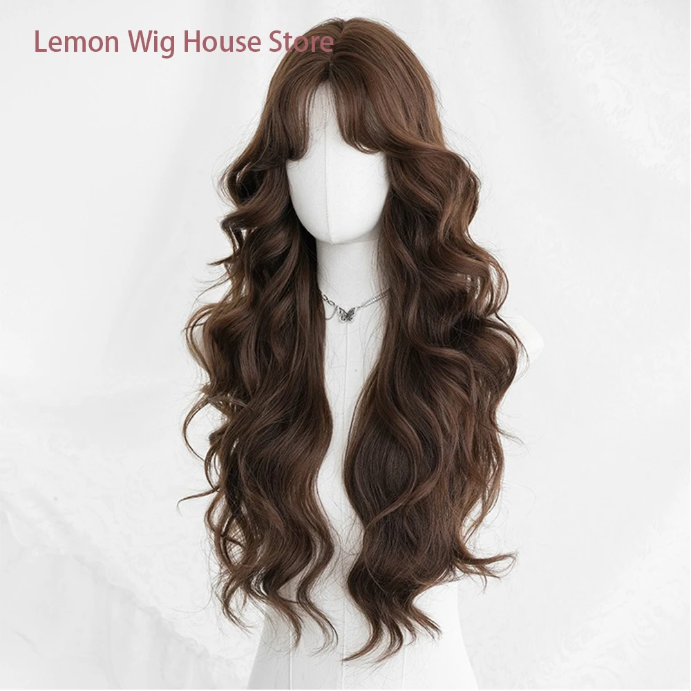 Chestnut Brown Small Lace Wig Long Wavy Synthetic Natural Glueless Wig High Quality Fiber Wigs for Women Dailly Use Cosplay Wig