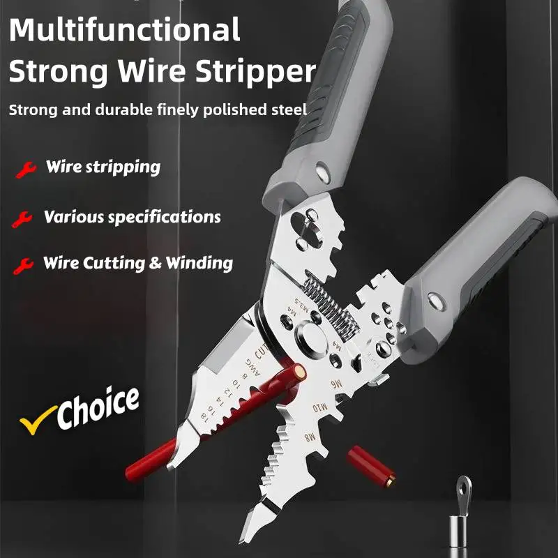 Wire Stripper Crimping Plier Manganese Steel Wiring Tools Wire Crimping Tool for Crimping Cutting Dividing Electricians Clamping