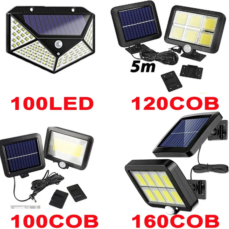 Imagem -02 - Solar Dividir Lâmpada de Parede com Sensor de Movimento Waterproof Street Lights Jardim Segurança Luz Modos 100 Cob 120 Cob 160cob