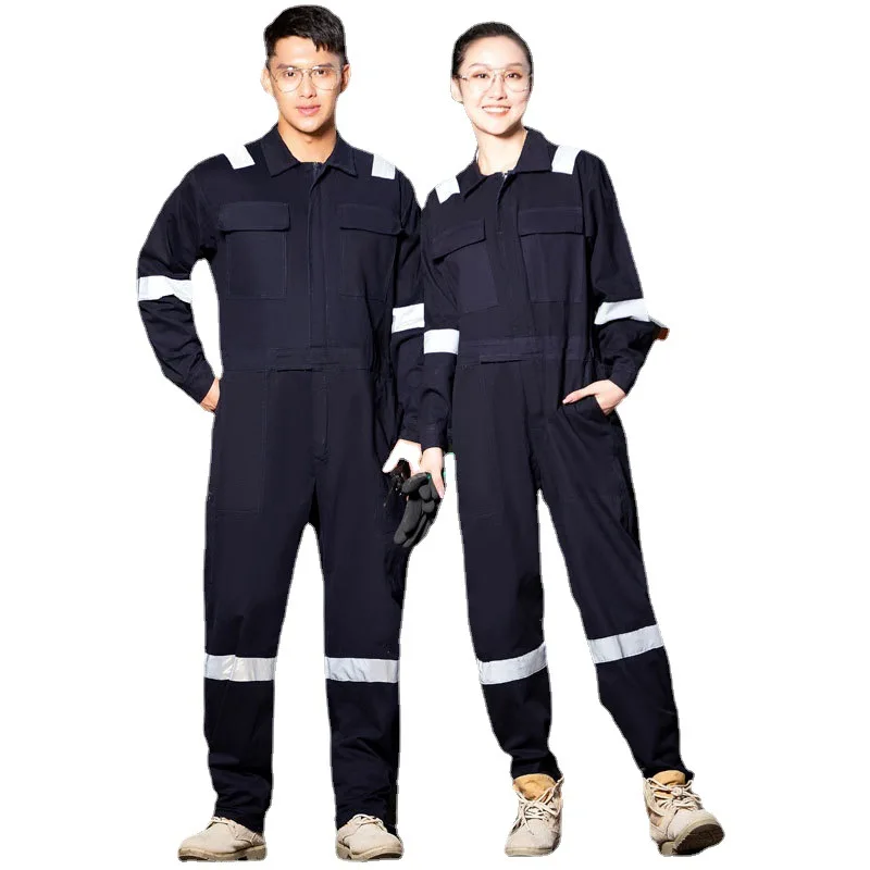 Four Seasons One-Piece Overalls Suit Men's And Women's Cotton Electric Welding Auto Repair Factory Clothes Reflective Overalls