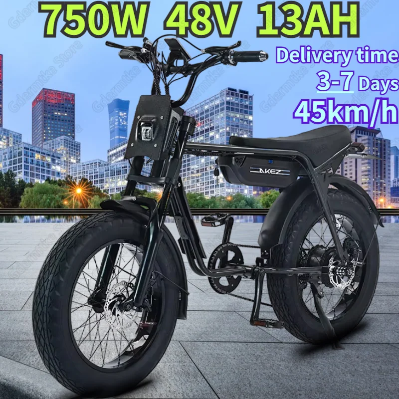 Akez E Bike 750W Brushless Motor 48V13AH Lithium Battery 20*4.0-Inch Fat Tire Electric Bike Mountain Off-road Electric Bicycle