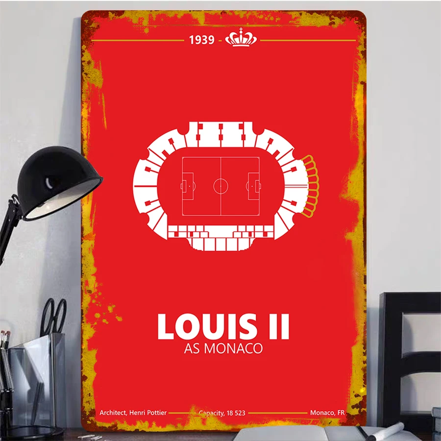 AS Monaco Louis II Stadium Metal Poster 1939 Henri Potier Design Football Decor