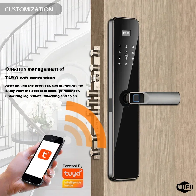 Tonton tuya cérebro energia wifi cerradura inteligente segurança impressão digital keyless entrada rede bluetooth fechadura da porta inteligente