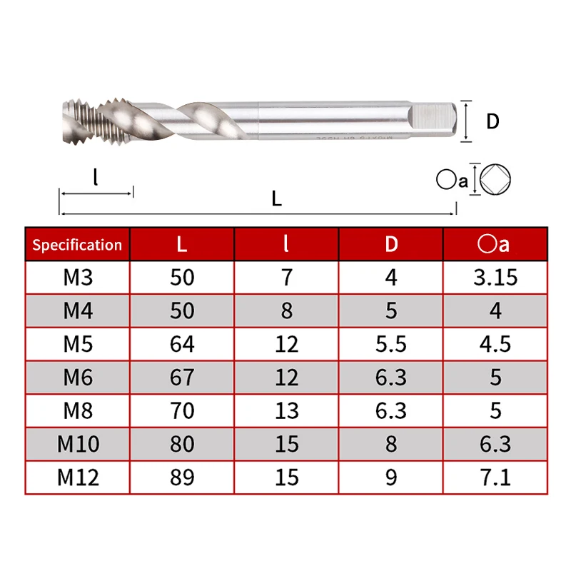 UCHEER 1pcs Aluminium alloy special machine screw tap Metric HSS Spiral Flute Tap Thread Taps Non-Ferrous Metals processing Blin