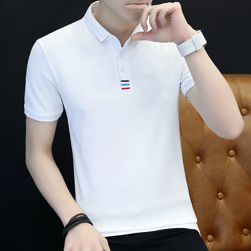 Ice Silk POLO Shirt Short Sleeved Summer Fashion Business Casual Flip Collar Pure Cotton T-Shirt Top Men's Clothing