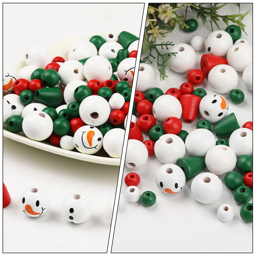 

1Set Christmas Snowman Wooden Beads DIY Garland Xmas Craft Accessories Festive Decor Christmas Snowman Wooden Beads