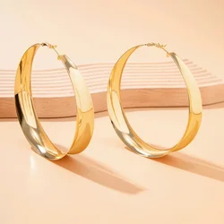Exaggerated Metal Hoop Earrings For Women Metal Bright Big Size Circle Geometric Hollow Fashion Jewelry Ear Accessories CE187
