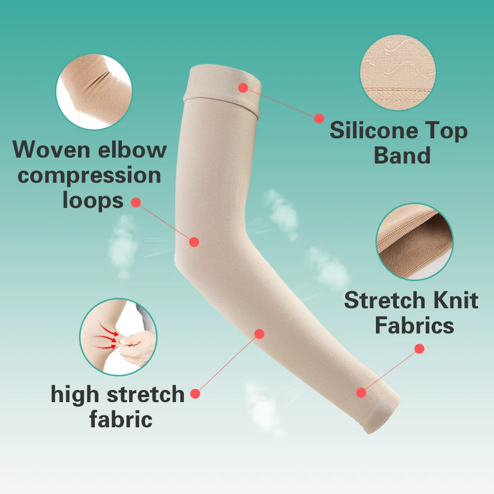 2-teilige medizinische Kompressionsarmbandage, elastisch, unisex, zur Förderung der Blutzirkulation, Lymphödem-Entschwellung, Arm-Ellbogen-Stütze – Detail 7