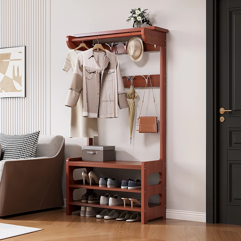 coat rack for shoe change, integrated solid wood combination, floor hanging, hanger.