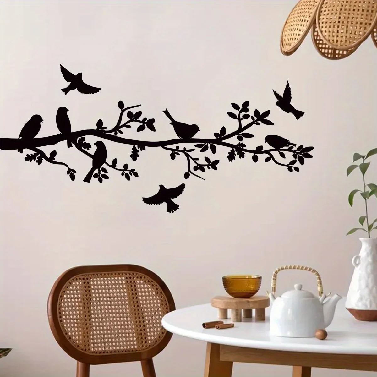 Black Branch Bird Silhouette Art Wall Stickers Removable for Bedroom Living Room Sofa Background  Decoration Wall Decals
