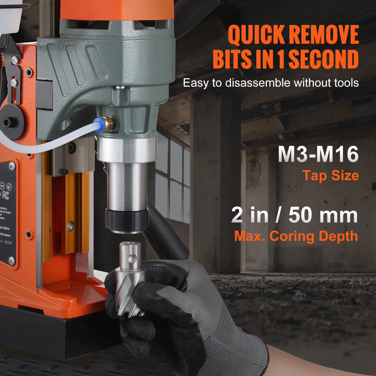 VEVOR 1450W Magnetic Drill 2" Boring Diameter 12500/12800N Portable Electric Mag Drill Press 800 RPM Magnetic Drilling Machine