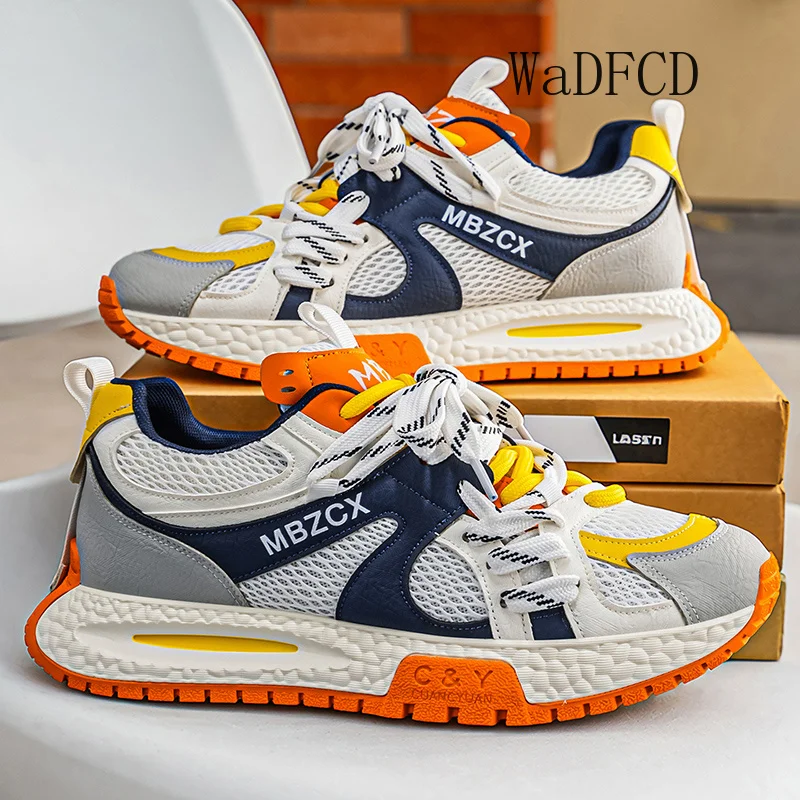 Chunky Sneakers Men Original Designer Soft Sole Sport Shoes Fashion Casual Leather Fabric Height Increased Platform Tennis Shoes