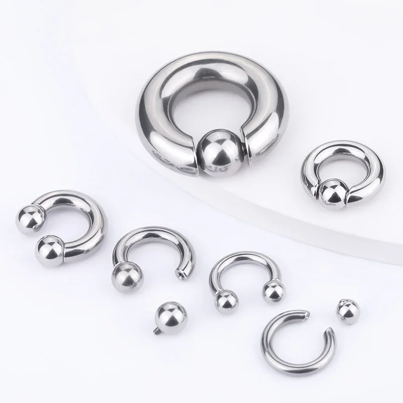 Stainless Steel Big Gauge Horseshoe Circular Barbell Piercing Septum Nose Ring Captive Bead Ring Earring Piercing Jewelry