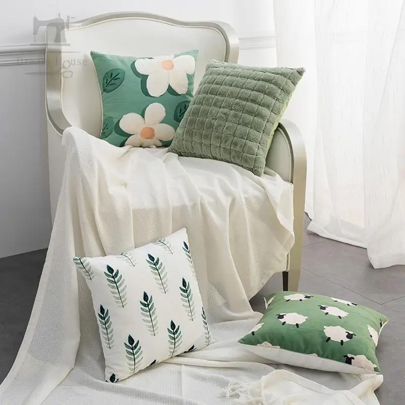 

45X45Cm Modern Simple Green Cushion Digital Printing Throw Pillow Cover Coreless Sofa Throw Pillow Cover Home Life