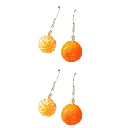 2 Pairs Orange Earrings Resin Fruit Oranges Shaped Dangle Mandarin Simulated Jewelry Modeling