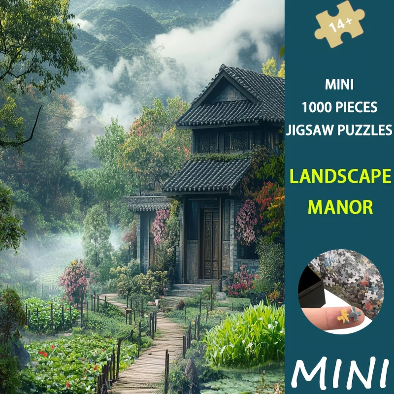 Mini Size ADULT Puzzle 1000pcs Landscape Manor Art - LEISURE COTTAGE 38x26cm Elegant Estate Design for Home Decor