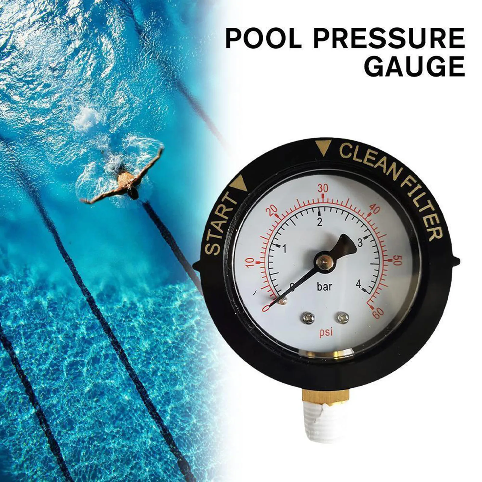 Pool Filter Pressure Gauge Water System Clean Filter Indicator Spare 0-60PSI,Swimming Pool Spa Aquarium Valves Filter Supplies