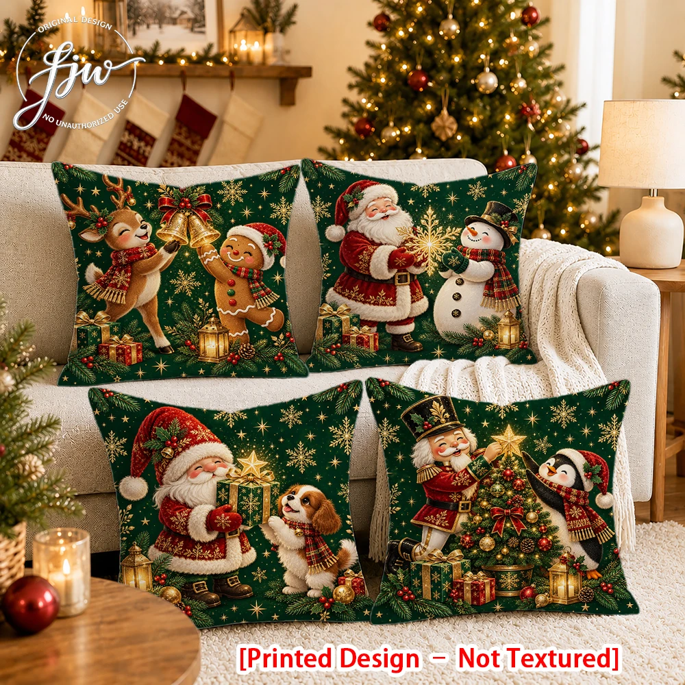 2/4pc Christmas Cute Cartoon Santa Snowman Reindeer Throw Pillow Covers