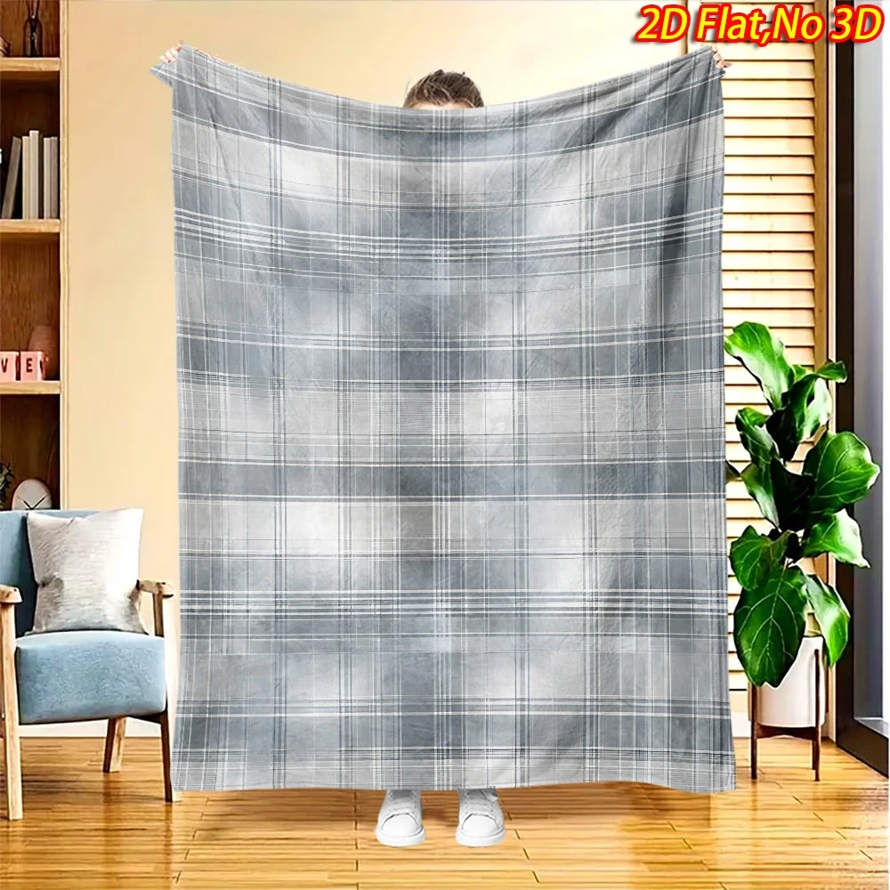 Contemporary Tartan Line Theme Fleece Look Bed Throw Retro Looking Decor Blanket For Restaurant Boutique Gym Space