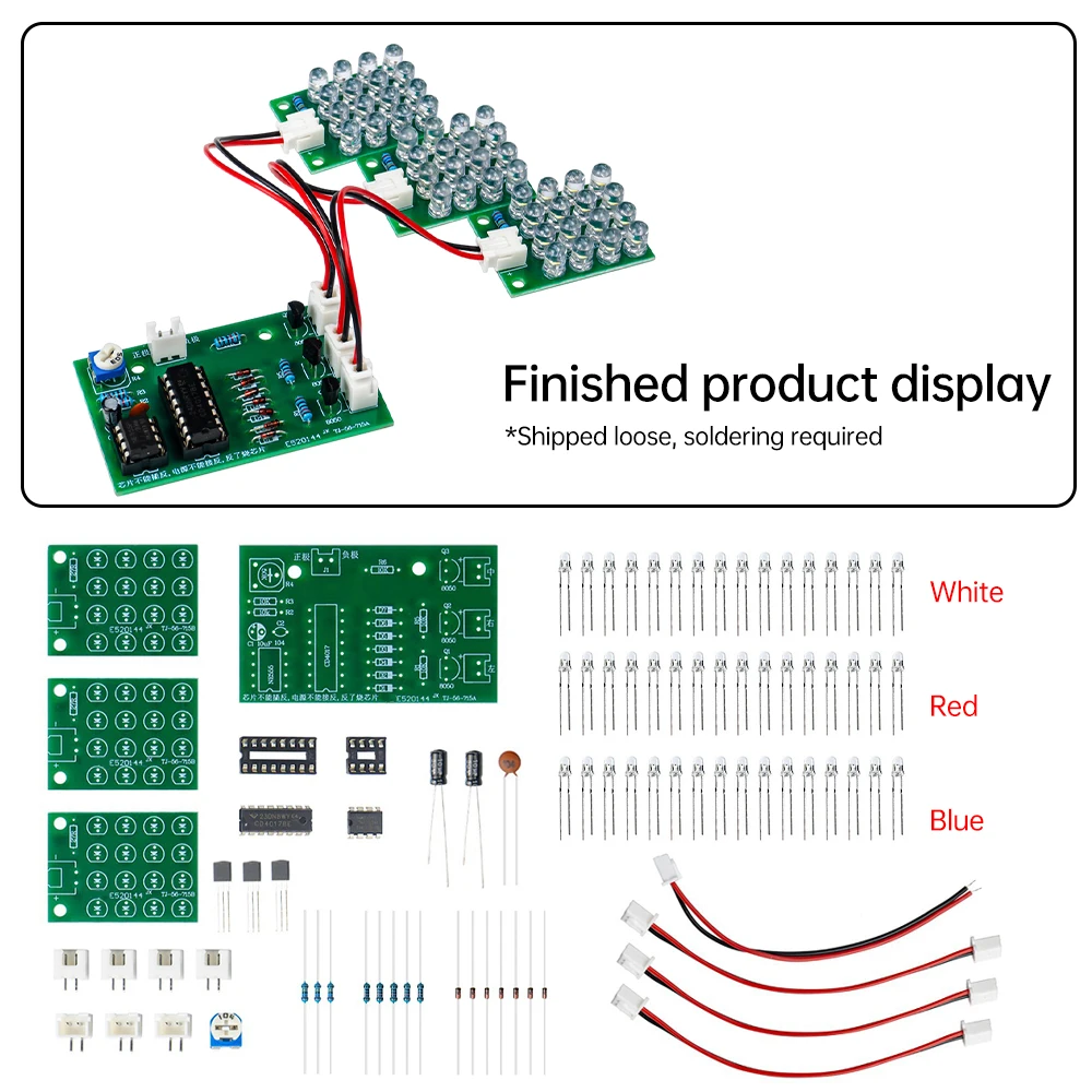 CD4017 + NE555 Red Blue White Flash LED Suite Self DIY Learning Electronic Kit Strobe Module for DIY Decorative Billboard