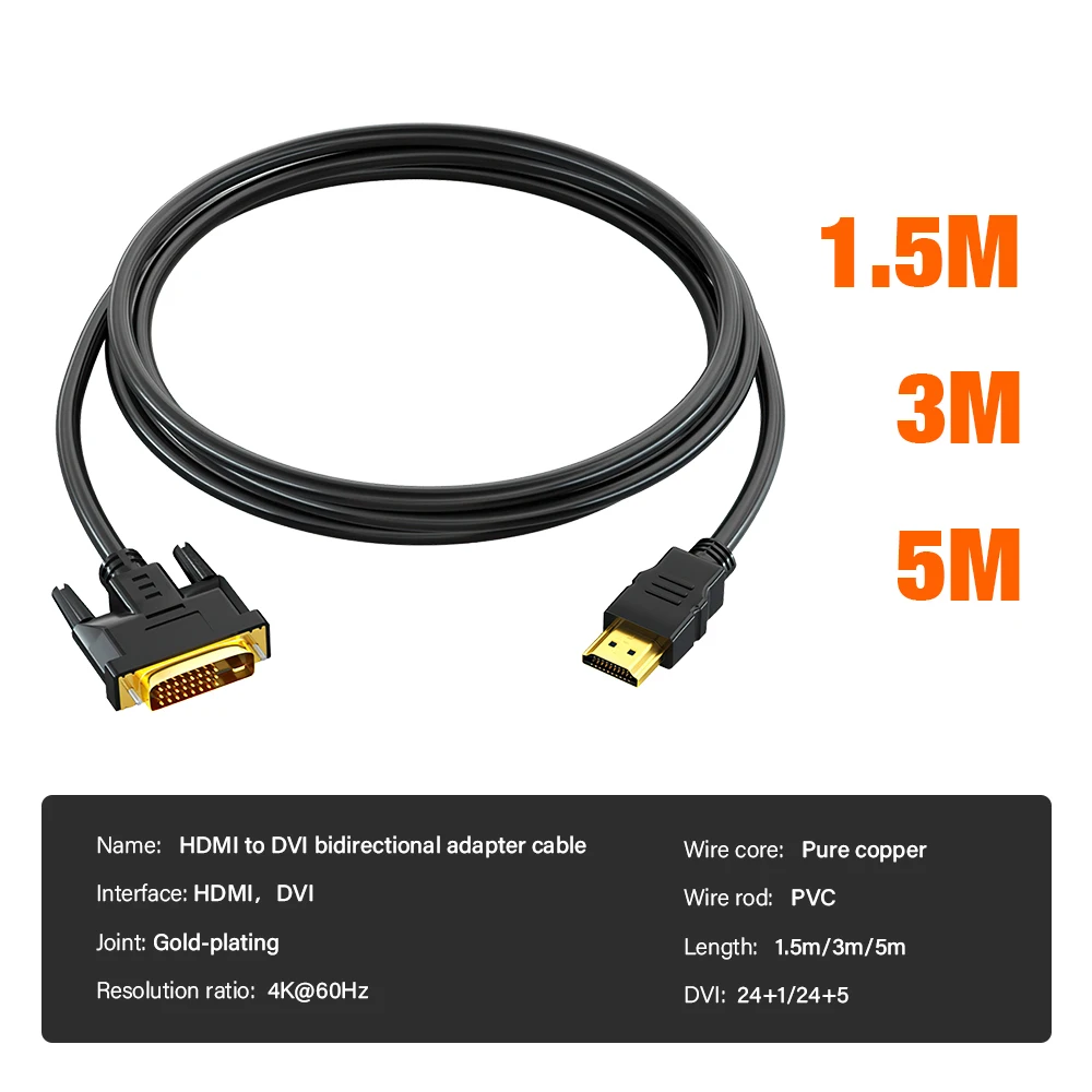 Cavo Bidirezionale DVI-HDMI 4K 60Hz – 1,5 M, 3 M, 5 M, Per PC, PS5, Xbox E Switch - 2