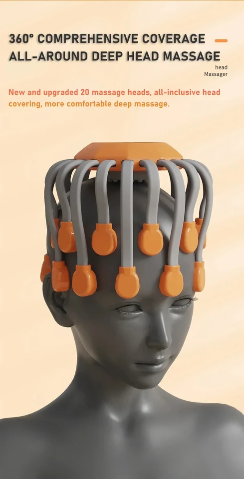 20 Massage Heads Orange Scalp Massager - Red Light Vibrating