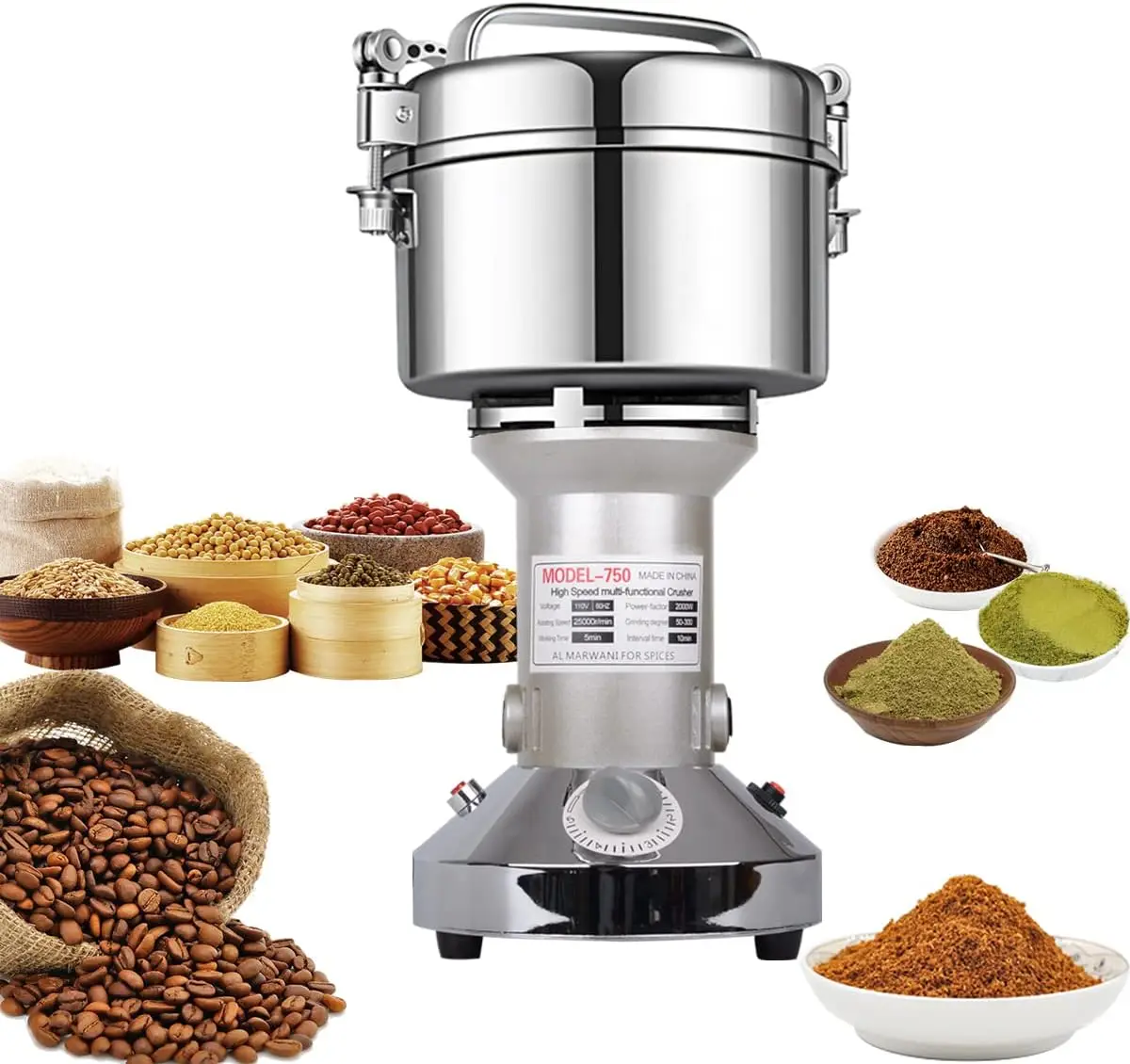 Brand new Grain Mill Grinder 750g High Speed Electric Stainless Steel Grinder Cereals Corn Flour Pulverizer Powder Machine