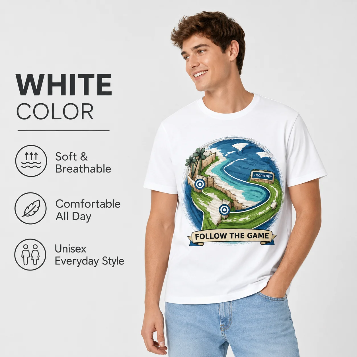 Follow The Game Men's Graphic Tee Soccer Ball Pattern Print Shirt Cotton Crew Neck Short Sleeve T