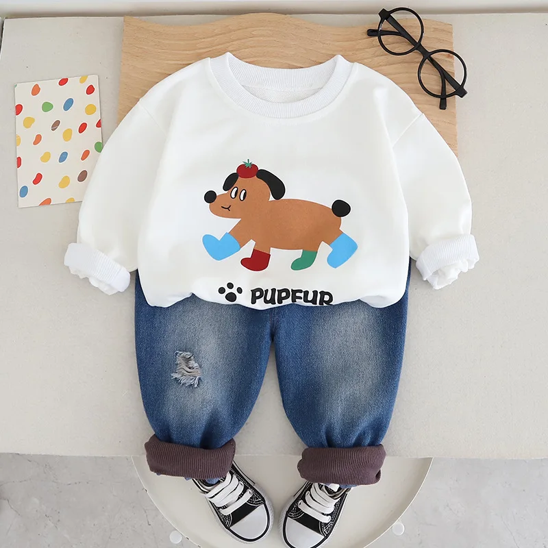 

Boys Clothes Sets Spring Autumn 2024 Children Casual Sweaters Denim Pants 2pcs Sports Suit For Baby Jeans Tracksuits Kids Outfit
