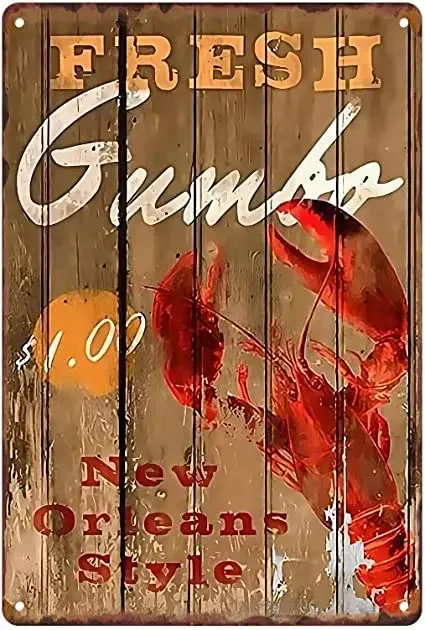 Metal Tin Sign Vintage Crawfish Decoration Fresh Gumbo Best Seafood For Home, Shop, Restaurant Wall Decor Summer Decor For Farmh