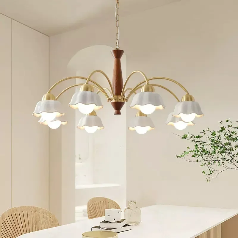 

Nordic Home Decor Salon Chandeliers Ceramic Flower Lampshade Led Light Modern Living Room for Dining Bedroom Pendant Lamp Lustre