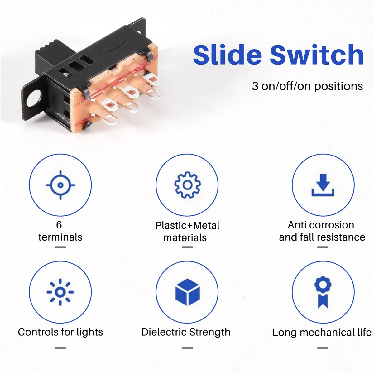 SCYA 10Pcs High Knob 6 Pin 3 Position DPDT Panel Slide Switch 0.5A 50V DC
