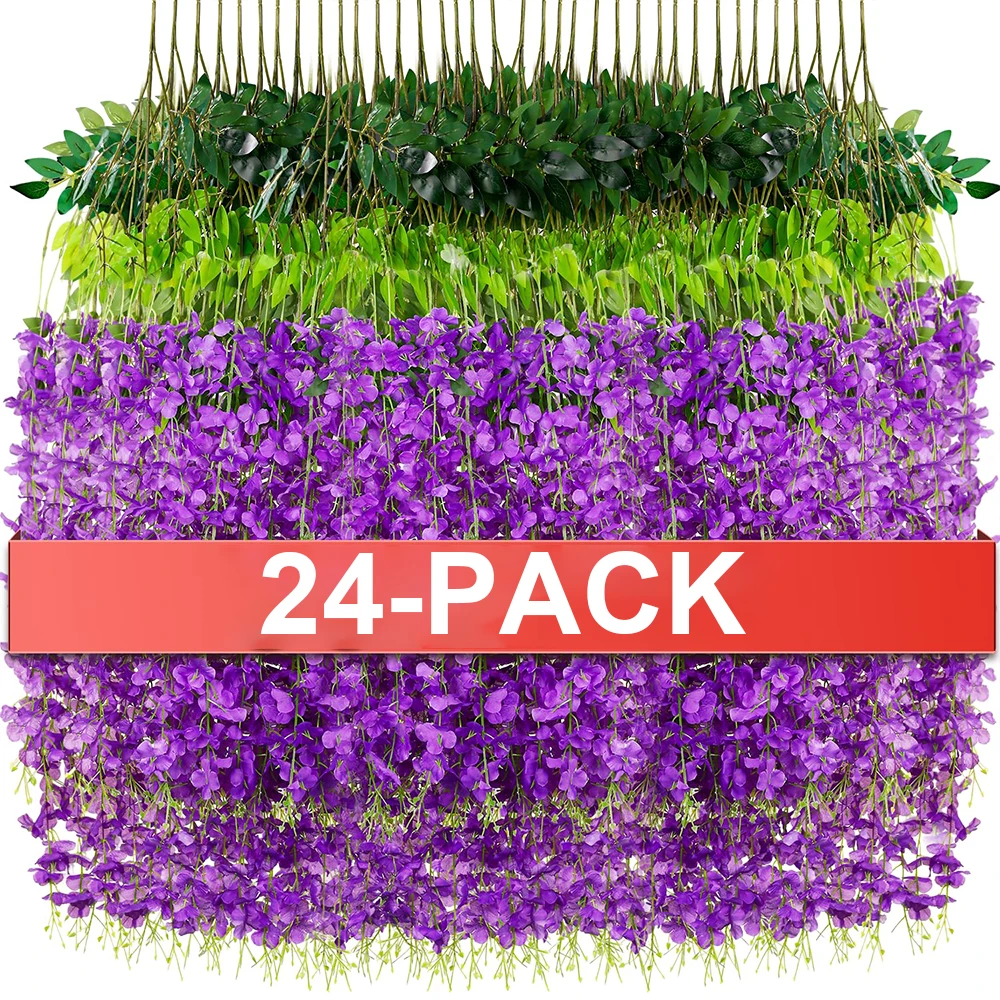 24PCS Artificial Wisteria Flowers Hanging Garland Fake Ivy Vine Flower String for Arch Wedding Party Home Room Decoration Flower image 3